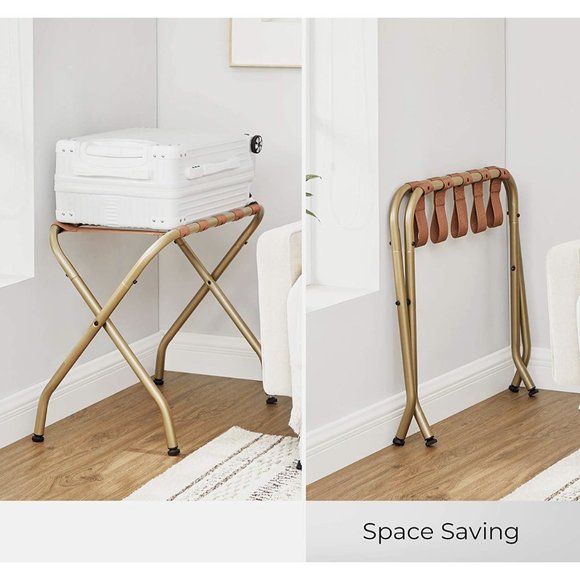 SONGMICS Suitcase Luggage Rack Steel Frame For - Motel/Hotel/Home Use - Golden - Picture 3 of 7